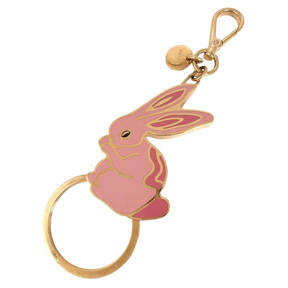 PRADA Rabbit Keyring with Gold Hardware, 1PS031, Metal, Pink Gold, Women's